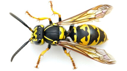 Wall Mural - Close-up shot of a wasp sitting on a white surface