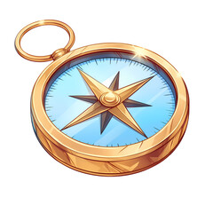 a detailed illustration clipart of a classic compass with a brass finish. the compass is set against