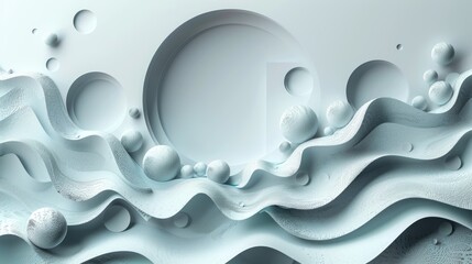 Sticker - Abstract 3D Background with Wavy Shapes and Spheres