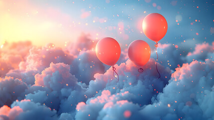 Canvas Print - Balloons Floating in Dreamy Clouds