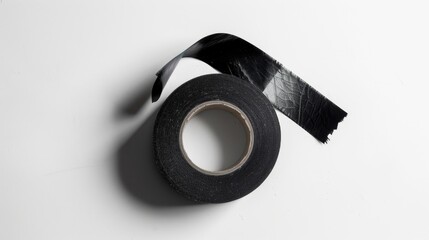 Canvas Print - A single roll of black tape sits on a clean white surface, ready for use