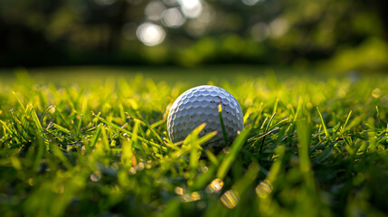 Golf ball with tee in the grass 