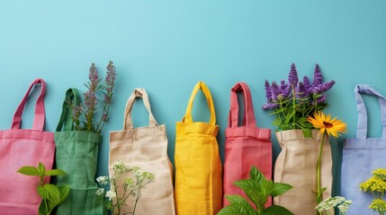 Poster - Assorted colorful eco friendly bag collection with text space