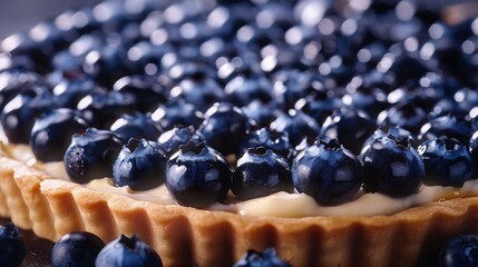 Wall Mural - A close-up shot of a delicious-looking tart filled with juicy blueberries