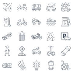 Wall Mural - transportation mobility icons set, Included icons as Airplane, Bus, Scooter, Parking sign and more symbols collection, logo isolated vector illustration