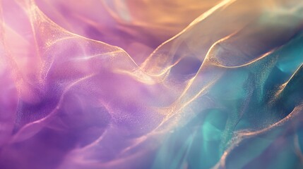 Wall Mural - A mystical background featuring a holographic veil with subtle, shifting textures in shades of violet, teal, and gold.