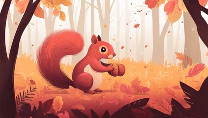 Sticker - Autumn Squirrel Gathering Nuts