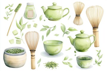 Canvas Print - Green Tea Serenity: A digital planner sticker set of green tea elements