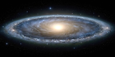 Wall Mural - spiral galaxy with bright core surrounded by star clusters and cosmic dust in deep space, capturing 
