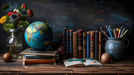 Wall Mural - Vintage Globe & Books on Wooden Table