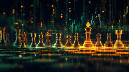 Poster - hologram of chess pieces with gold flashes of light