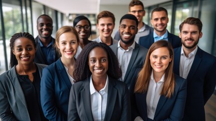 Wall Mural - Smiling group of ethnically diverse professionals standing together 