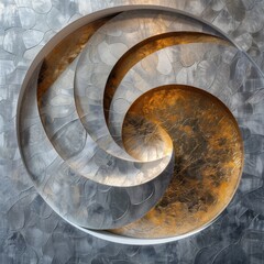 Abstract Circular Wall Art with Grey and Gold