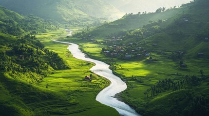 Serene River Valley Landscape