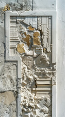 Wall Mural - Ancient ruins on a concrete wall, golden and white, volumetric stucco molding and bas-relief techniques