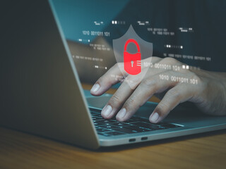 Wall Mural - cyber ​​security technology concept, personal data protection encryption with padlock icon in use on
