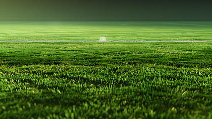 A detailed close-up view of lush green grass turf on an athletic field, showcasing the texture and vibrant color of the grass.