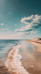 Poster - Tranquil Beach Scene with Foamy Waves.