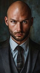 Wall Mural - A bald man in a suit and tie looking at the camera