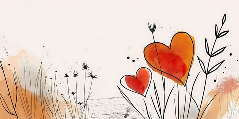 Wall Mural - Abstract background with flowers and hearts