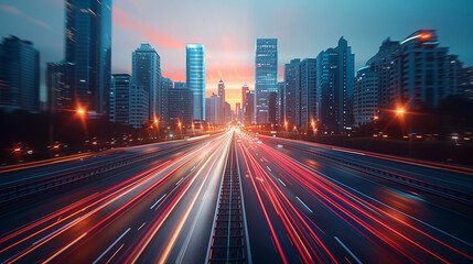 Canvas Print - Blue night view of glass buildings in the city center