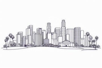 Los Angeles City Skyline editable outline illustration on white background