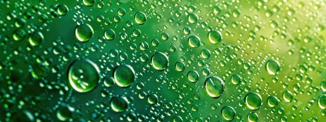 Poster - Water Droplets on Green Background