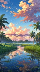 Wall Mural - everglades national park usa natural wonders around the world morning view anime