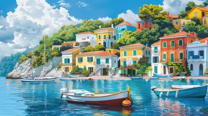 peaceful coastal village with colorful houses fishing boats offering tranquil escape by sea