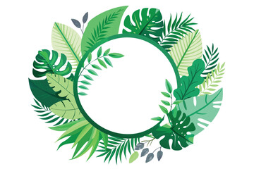 Wall Mural - Circular Frame of Lush Green Tropical Leaves with White Background