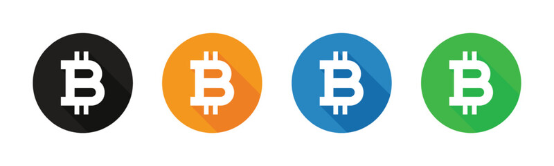 Vector Bitcoin Icon With Shadow In Multiple Color