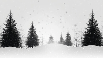 Sticker - background with silhouettes of pine trees accented with minimal snow, evoking a serene winter forest in a minimalist style