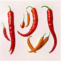 Set of red hot chili peppers in different styles, red chili