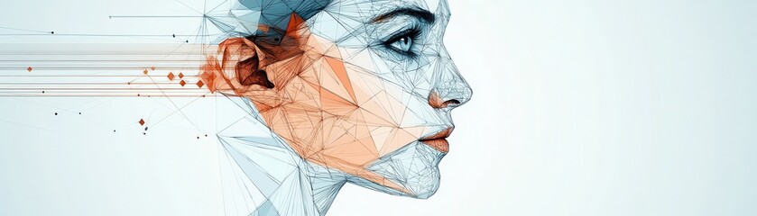 Wall Mural - Abstract Woman's Face with Lines and Connections.