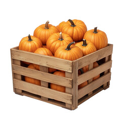 Wall Mural - A wooden crate of pumpkins on transparent background