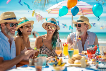 Group of friends celebrating at beach