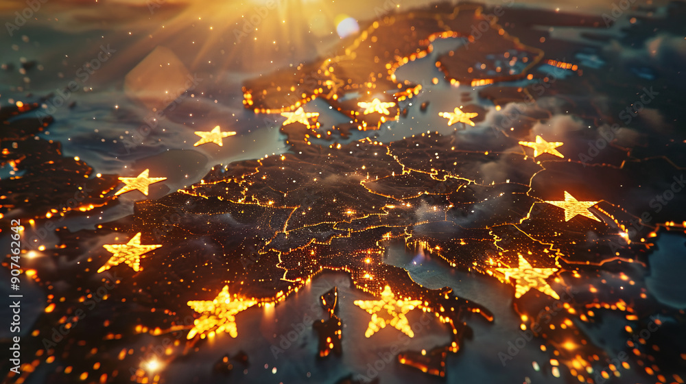 European map with stars illumination celebrating unity and culture ...