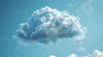 Sticker - A single cloud floats under a blue sky, scattering numerous twinkling particles like fairy dust.


