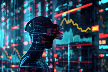 VR Background with lots of lights. virtual reality interface showing stock market chart
