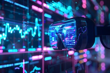 VR Background with lots of lights. virtual reality interface showing stock market chart