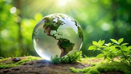 Wall Mural - the fragile embrace: a world within a glass globe generative ai