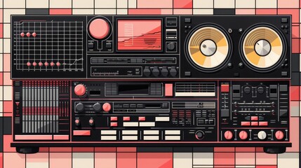 vintage cassette player icon, retro audio equipment vector, isolated electronic device with control 