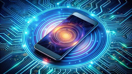 Wall Mural - symphony of circuits: a futuristic smartphone rendered in vibrant digital art ai generated