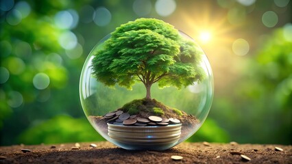 Wall Mural - emerald growth: a glass globe encapsulating the power of sustainable investment generative ai