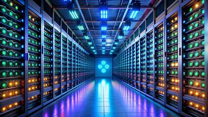 Wall Mural - the glowing grid: a visual symphony of cryptocurrency mining generative ai