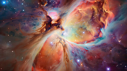 Wall Mural - Cosmic Nebula Swirls of Color and Light in a Celestial Background AI Generative