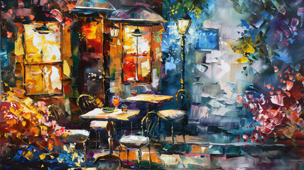 oil painting style cafeteria