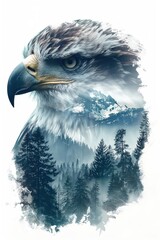 Wall Mural - Majestic eagle merging with mountain scenery and forest