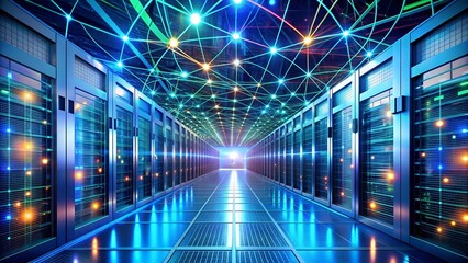 Wall Mural - the symphony of data: a visual representation of a modern data center's interconnected systems gener