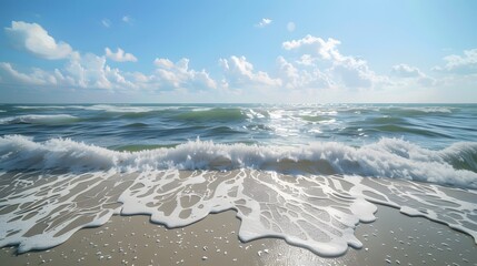 Poster - Tranquil Seascape: Waves Crashing on a Sandy Beach